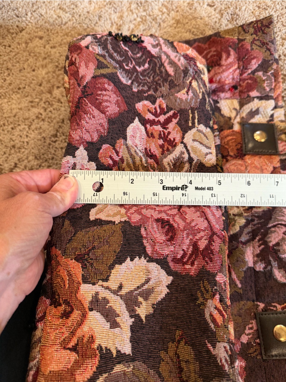 New Anthropologie Maeve Floral beaded Tote Bag brown pink tapestry embellished - Picture 7 of 15